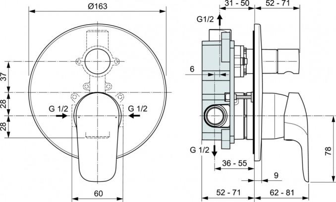 Baterija ugradna sa prebacivačem IDEAL STANDARD CERAFLEX komplet 2