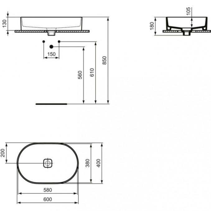 Lavabo IDEAL STANDARD STRADA II 60x40 nadgradni ovalni 2