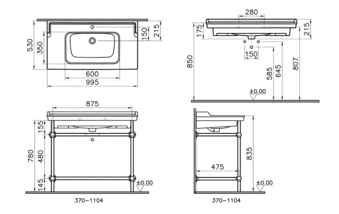 Lavabo VITRA VALARTE 100cm sa prelivom sa metalnim stalkom 2