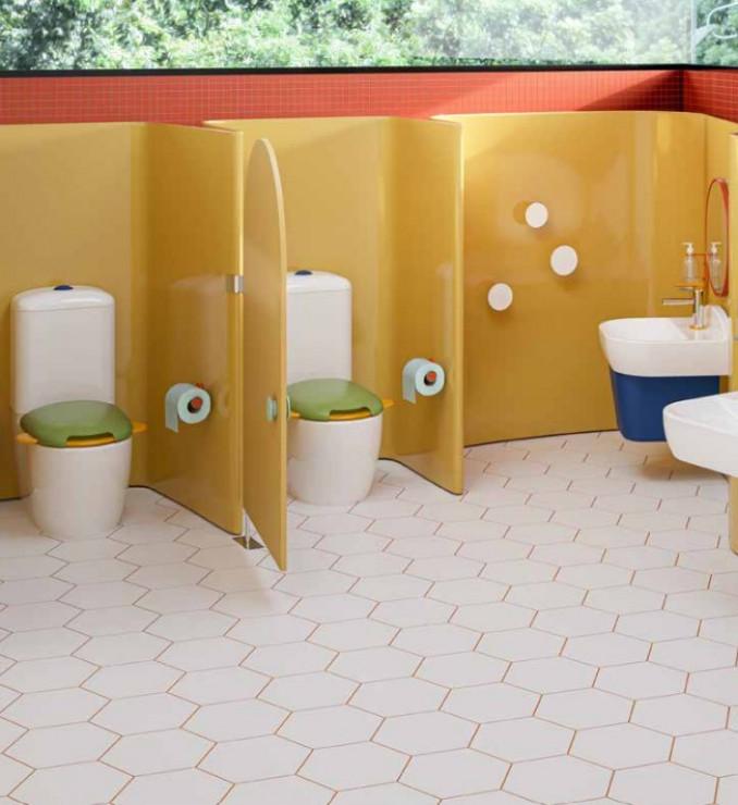 Monoblok VITRA SENTO KIDS 57cm sa WC daskom žuto-zelenom sa narandžastim šarkama 4