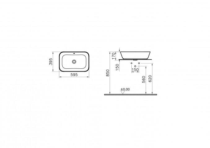 Lavabo nadgradni VITRA GEO 59,5x39,5cm sa prelivom 2
