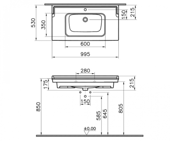 Lavabo VITRA VALARTE 100cm sa prelivom 2