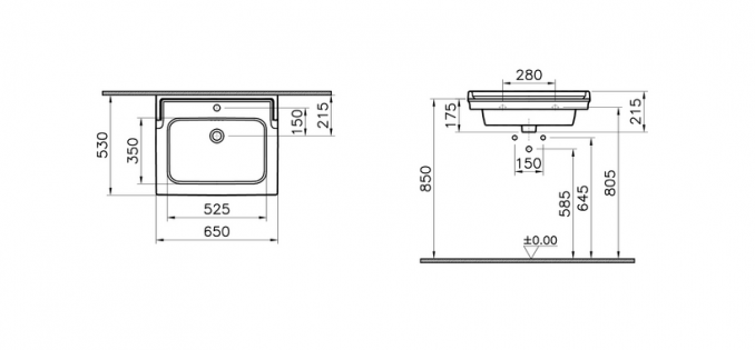 Lavabo VITRA VALARTE 65cm sa prelivom 2