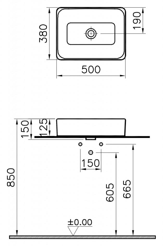 Lavabo VITRA NUO 50x38cm četvrtasti 2