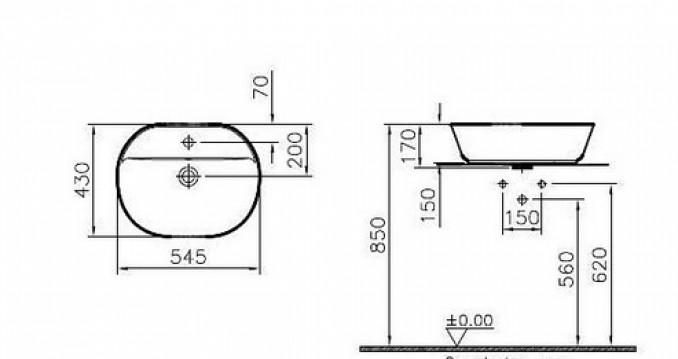 Lavabo nadgradni VITRA Geo 54,5x43cm sa otvorom za slavinu sa prelivom 2