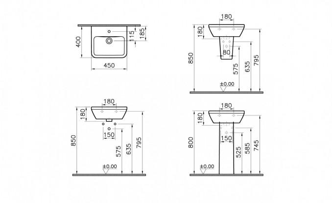 Lavabo VITRA INTEGRA 45x40cm četvrtasti 2