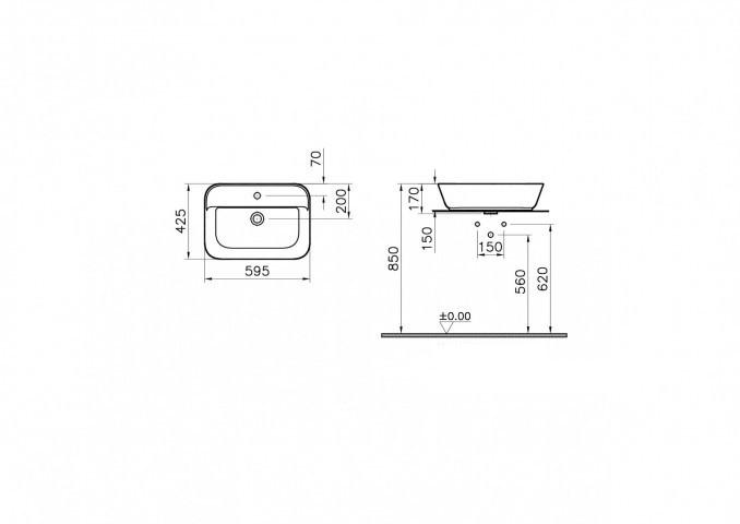 Lavabo nadgradni VITRA GEO 59,5x42,5cm sa otvorom za slavinu bez preliva 2