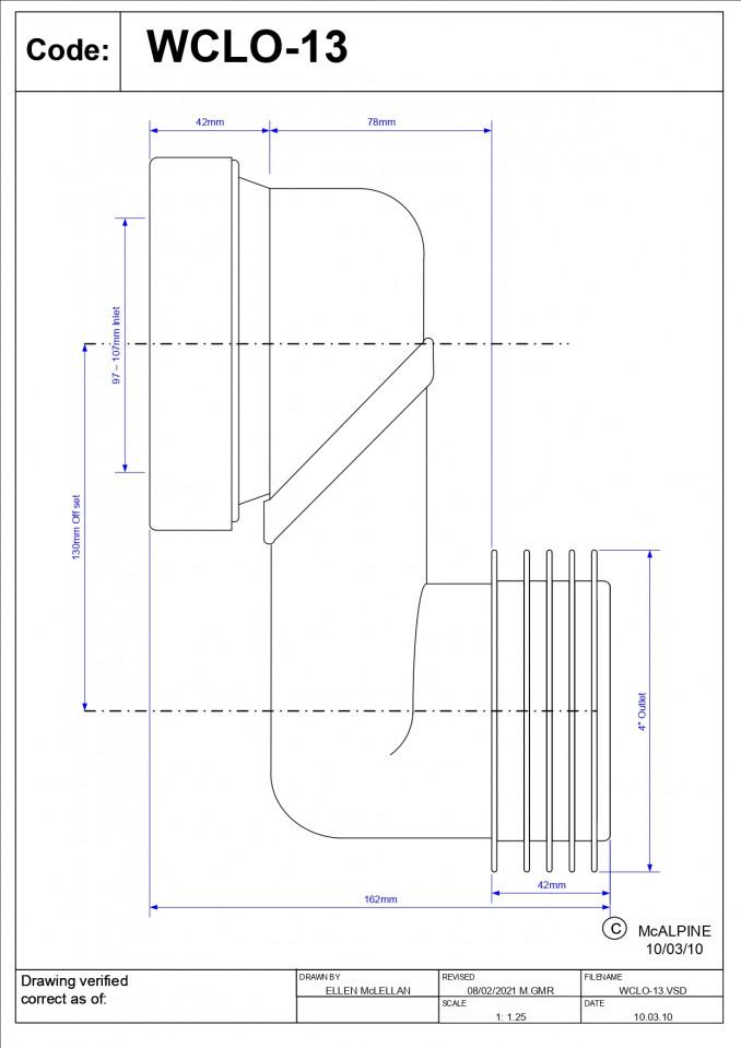 Priključak McALPINE za wc šolju simplon excentar 130mm 2