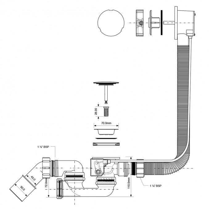 Odliv preliv McALPINE automatski 700mm 3