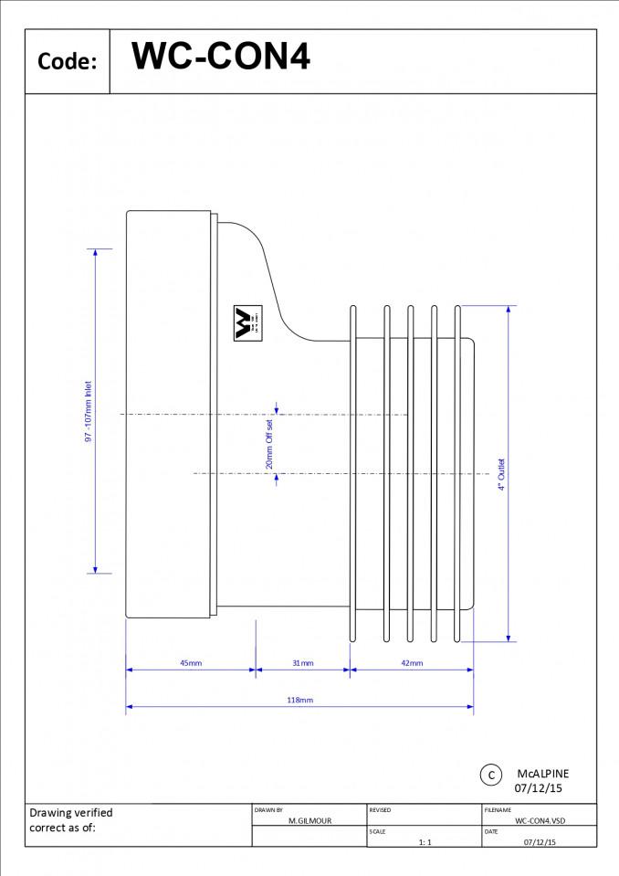 Priključak McALPINE za wc šolju simplon excentar 20mm 2