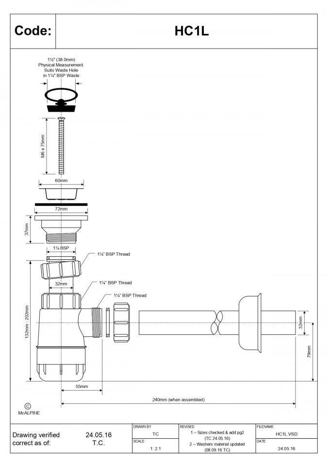 Sifon za umivaonik McALPINE čaša fi32mm 2