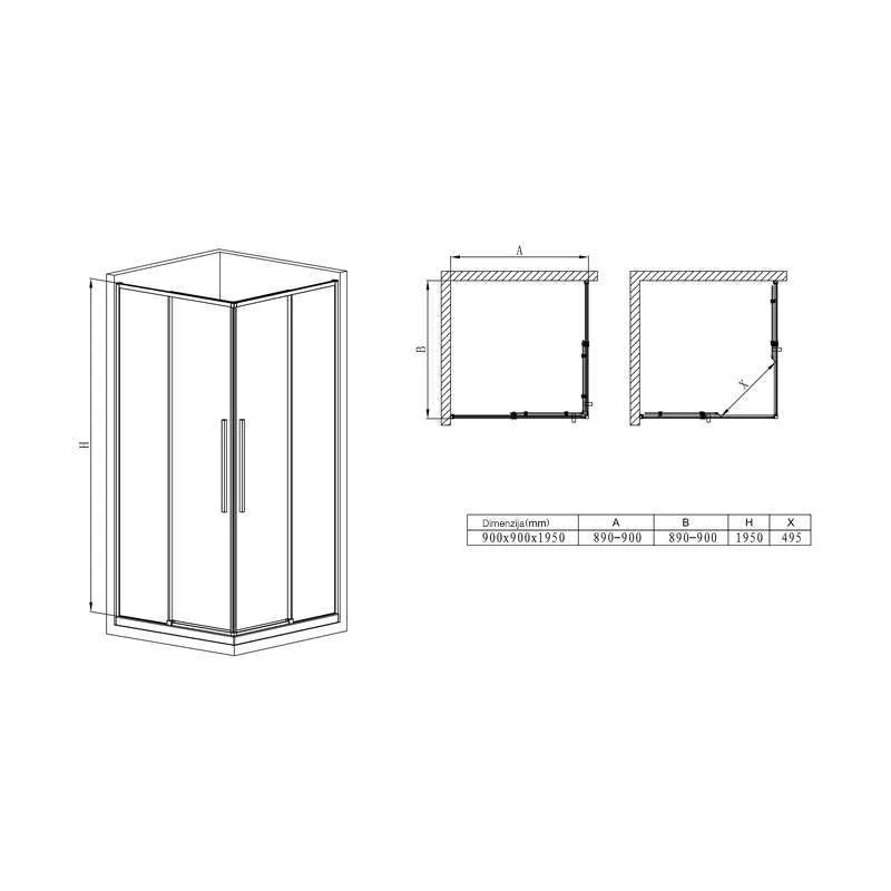 Tuš paravan Oto 90x90 2