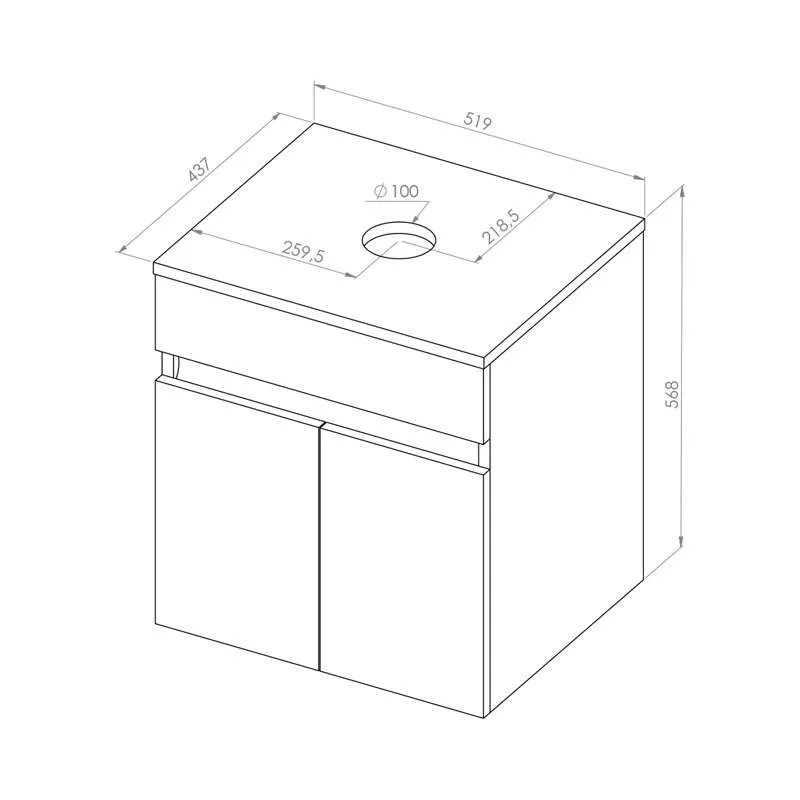 Rihtim ormarić za nadgradni lavabo 52cm 2