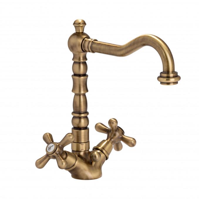 Baterija dvoručna za lavabo visoka EMMEVI DECO OLD bronza
