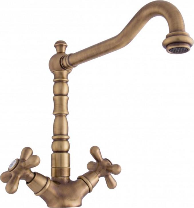 Baterija dvoručna za sudoperu visoka EMMEVI DECO OLD bronza duza lula